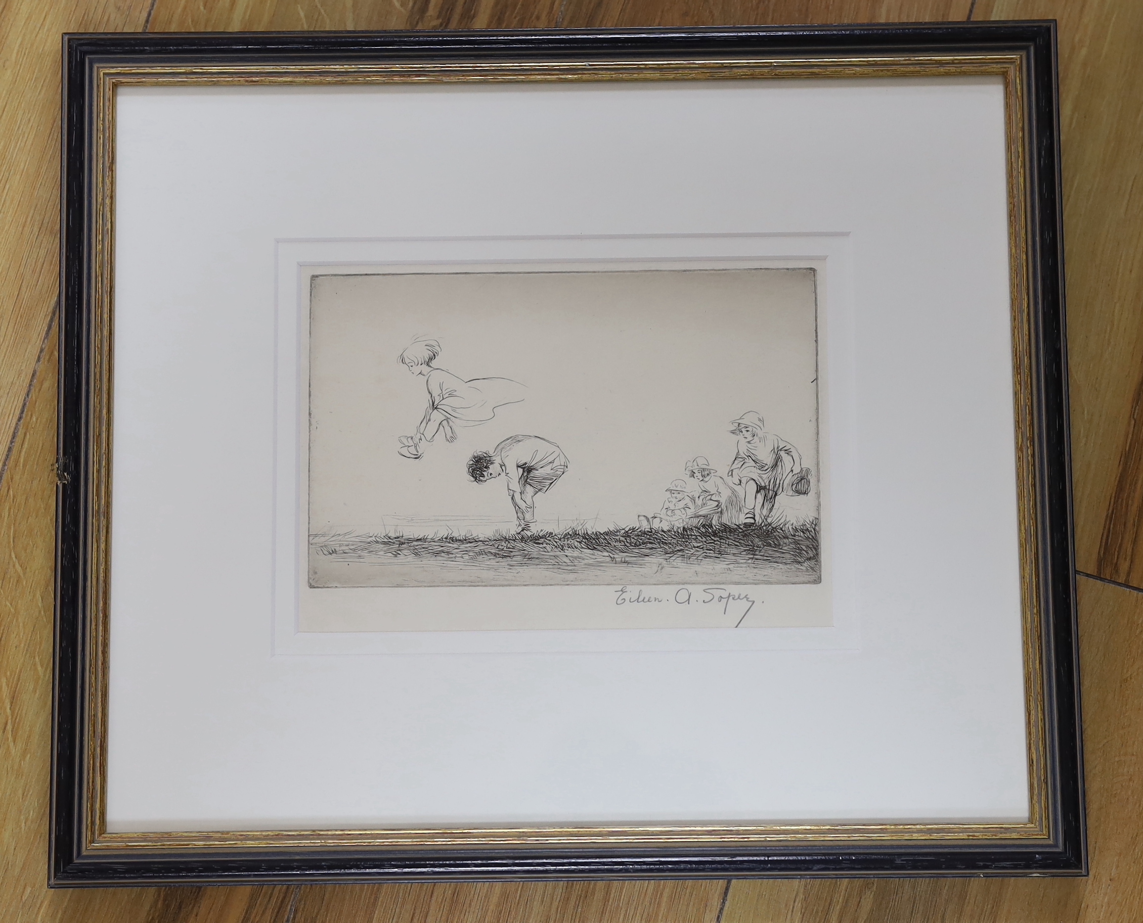 Eileen Soper (1905-1990), drypoint etching, 'Leapfrog', signed in pencil, 12 x 20cm